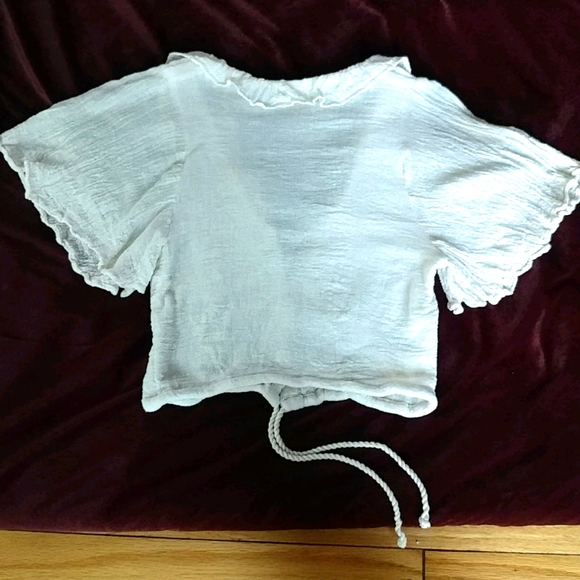 JEN'S PIRATE BOOTY XS CROP CREAM GAUZE BUTTON TOP - Picture 9 of 11